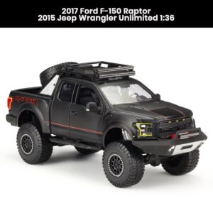 Ford F-150 Raptor (2017) and Jeep Wrangler Unlimited (2015) 1:24 die-cast car model toys collectible gift