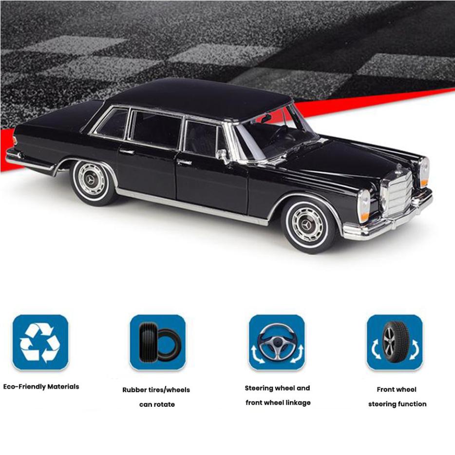 Mercedes-Benz 600 Car Model 1:24 Die Cast 1963 Doors Openable Toys Gift - Image 4