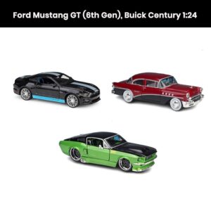 Ford Mustang GT (6th Gen) and Buick Century 1:24 die-cast car models with openable doors collectible toy gift