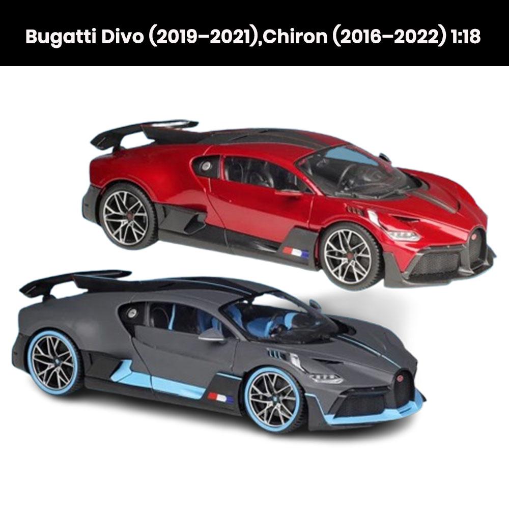 Bugatti Divo (2019–2021) and Bugatti Chiron (2016–2022) 1:18 die-cast car models with openable doors collectible toy gift