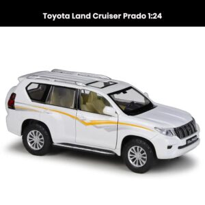 Toyota Land Cruiser Prado 1:24 die-cast model with openable doors, hood, and tailgate—great collectible toy for SUV fans.