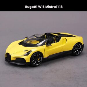 Bugatti W16 Mistral 1:18 die-cast car model with openable doors, hood, and rear wing collectible toy gift