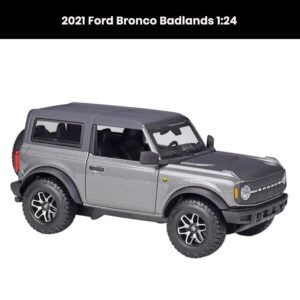 Ford Bronco Badlands 2021 1:24 die-cast model car with openable doors, detailed interior, and realistic rubber tires collectible toy gift