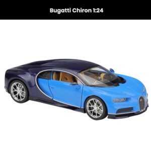 Bugatti Chiron 1:24 scale die-cast sports car model with opening doors, detailed exterior design, rubber tires, and collectible luxury car toy gift