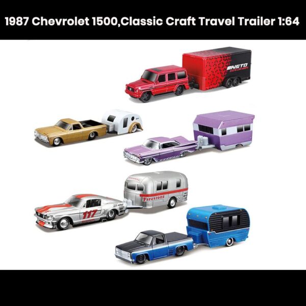 1987 Chevrolet 1500 Classic Craft Travel Trailer 1:64 die-cast model collectible toy gift
