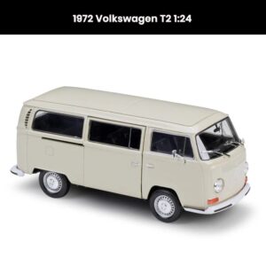 Volkswagen T2 Bus 1:24 die-cast model (1972) with openable side and trunk doors collectible toy gift