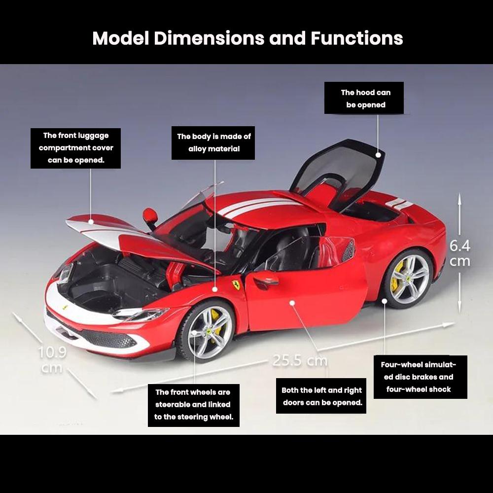 Ferrari 296 GTB Assetto Fiorano Car Model 1:18 Die Cast Doors Hood Openable Toys - Image 2