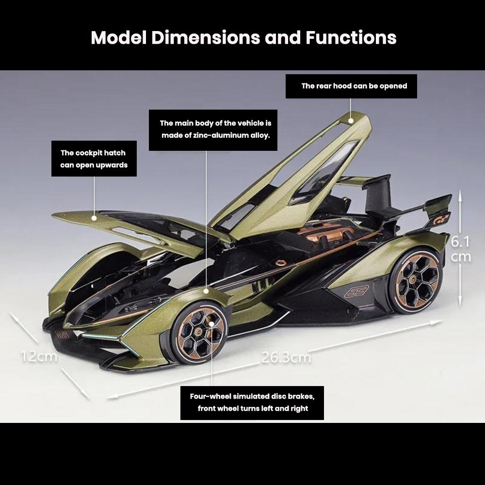 Lamborghini V12 Vision Gran Turismo Car Model 1:18 Die Cast Hood Openable Toys - Image 2