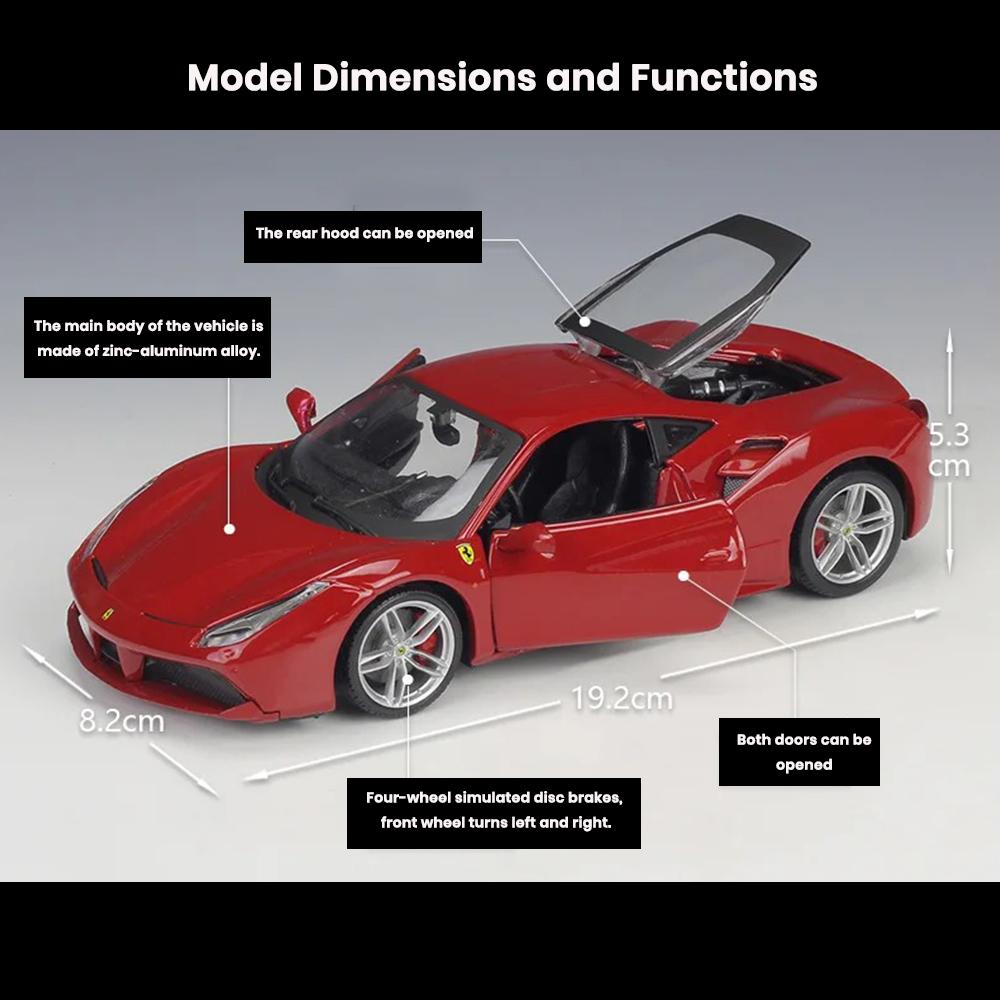 Ferrari 488 GTB Car Model 1:24 Die Cast Door Hood Openable Toys Collectible Gift - Image 2