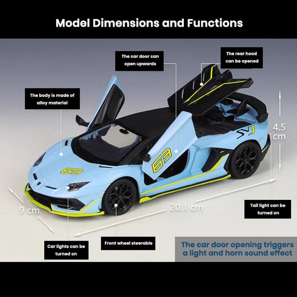 Lamborghini Aventador SVJ 63 Car Model 1:24 Die Cast Doors Light Sound Toys Gift - Image 2