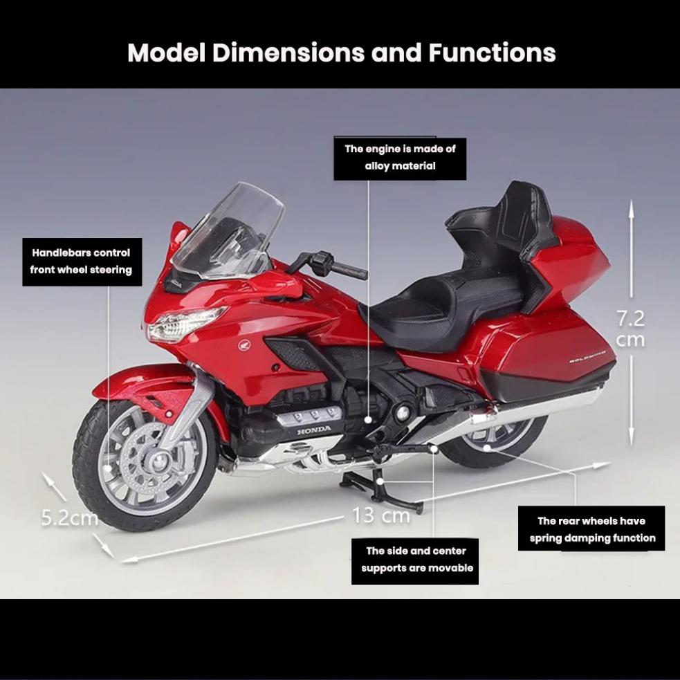 Honda Gold Wing Motorcycle Model 1:18 Die Cast 2020 Shock Absorber Toys Gift - Image 2