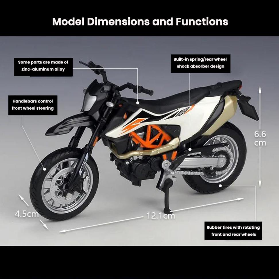 KTM 690 SMC R Motorcycle Model 1:18 Die Cast Shock Absorber Toys Gift - Image 2