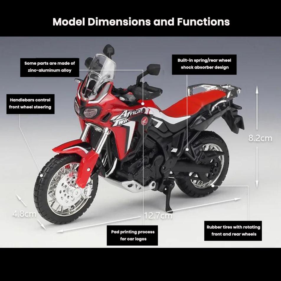 Honda CRF1000L Africa Twin DCT Motorcycle Model 1:18 Die Cast Shock Absorber Toy - Image 2
