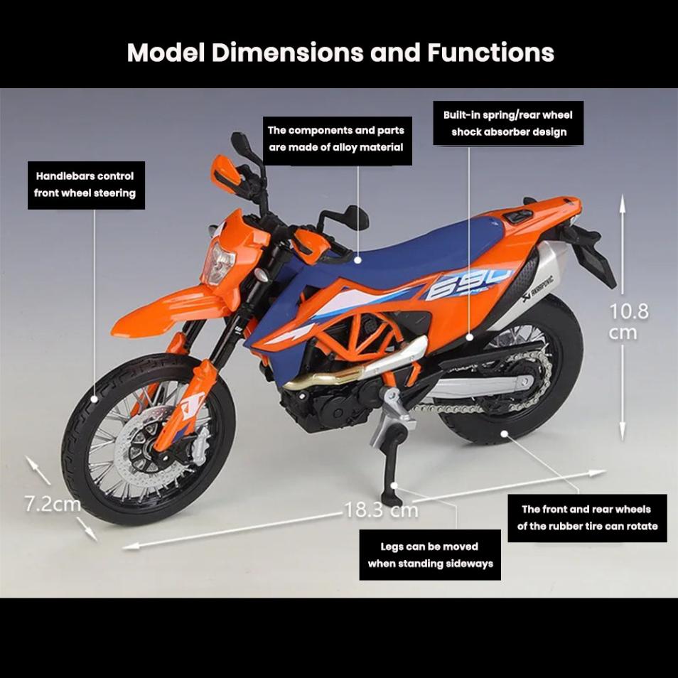 KTM 690 SMC R Motorcycle Model 1:12 Die Cast 2023 Shock Absorber Toys Gift - Image 2