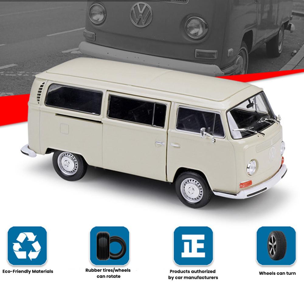 Volkswagen T2 Bus Model 1:24 Die Cast 1972 Side Trunk Doors Openable Toys Gift - Image 6