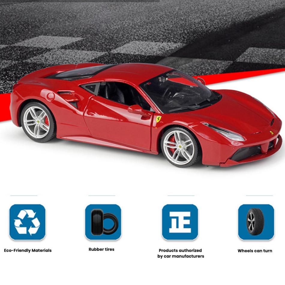 Ferrari 488 GTB Car Model 1:24 Die Cast Door Hood Openable Toys Collectible Gift - Image 6