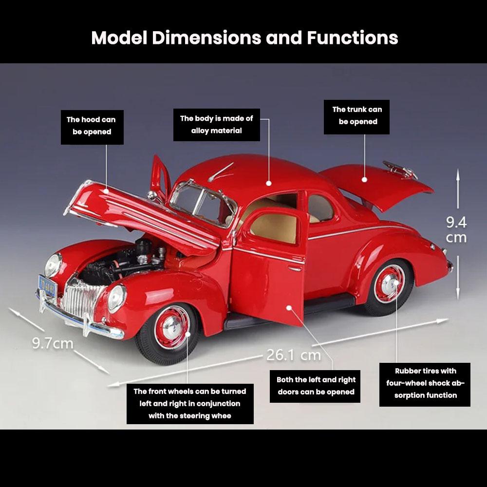 Ford Deluxe Car Model 1:18 Die Cast 1939 Doors Hood Trunk Openable Toys Gift - Image 2