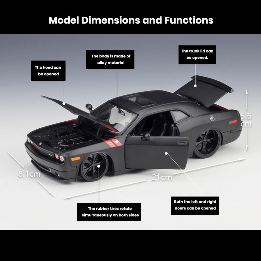 Dodge Challenger SRT8 Car Model 1:24 Die Cast 2008 Doors Hood Openable Toys Gift - Image 2