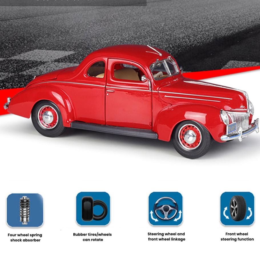Ford Deluxe Car Model 1:18 Die Cast 1939 Doors Hood Trunk Openable Toys Gift - Image 5